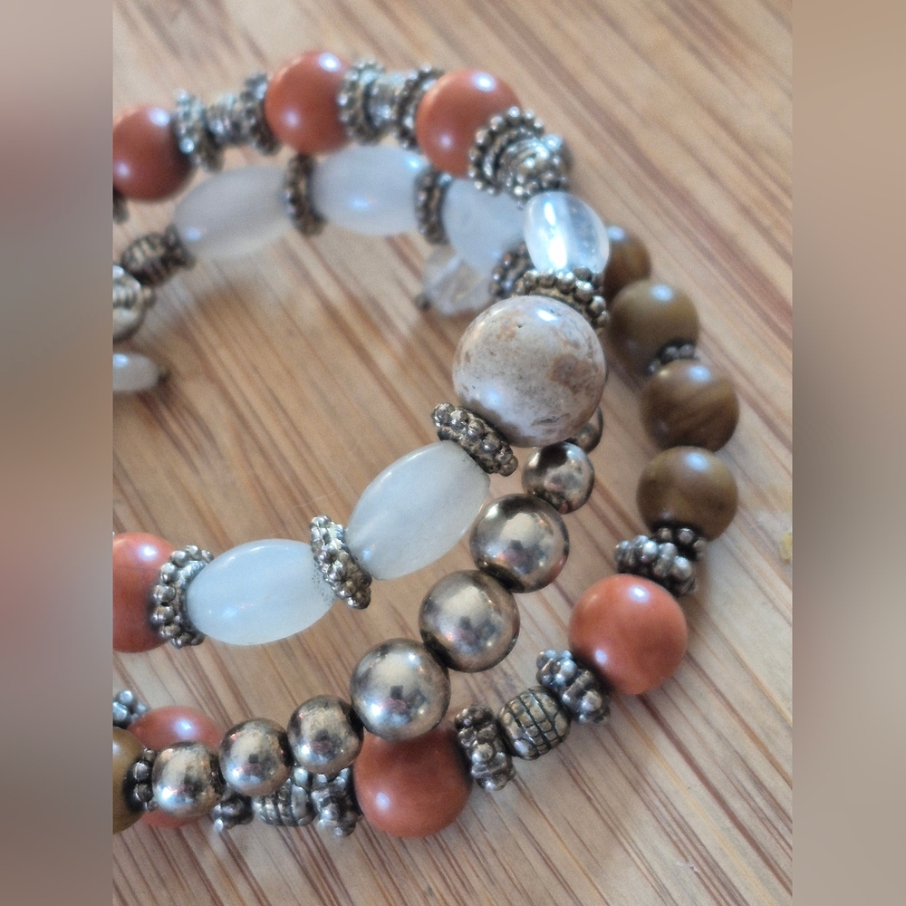 Handmade Multi-Color Earth Tone Boho Beaded Wrap Bracelet - Picture 5 of 6